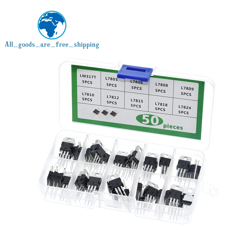 TZT 1BOX 10value*5pcs 50PCS LM317T L7805 L7806 L7808 L7809 L7810 L7812 L7815 L7818 L7824 for Power module
