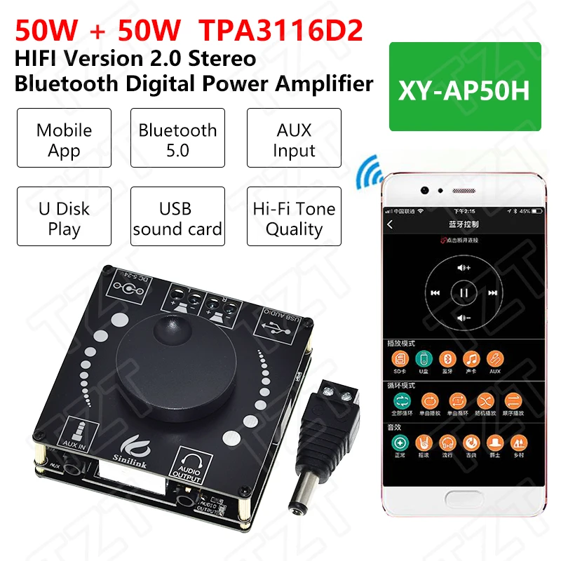 TZT XY-AP50H Power Amplifier Board Dual Channel Bluetooth-compatible 5.1 Stereo AMP Amplificador DIY Home Audio Modification