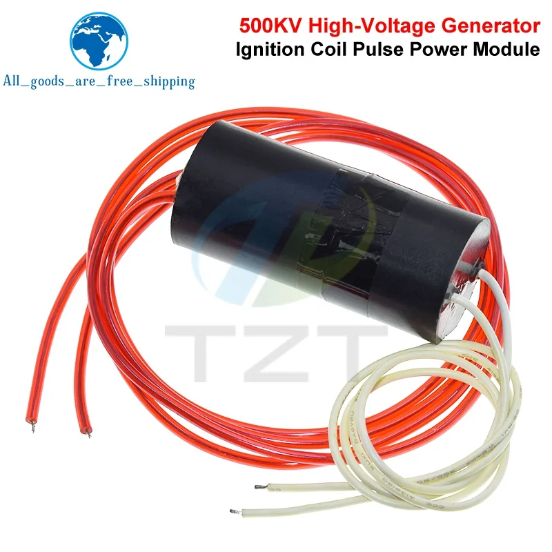 TZT 500KV 500000V Boost Step Up High-Voltage Generator Ignition Coil Pulse Power Module Igniter DC 6V-12V High Voltage Generator