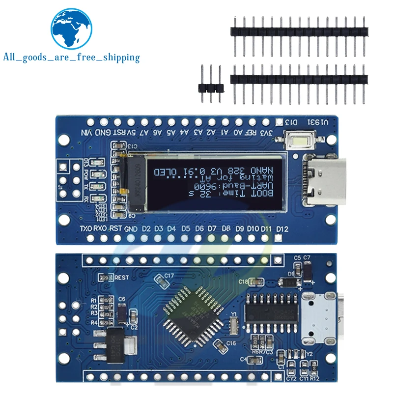 Nano V3.0 Atmega328P Ch340C Built-In 0.91″ Oled Display 128*32 Resolution Iic I2C Compatible for Arduino Nano V3.0