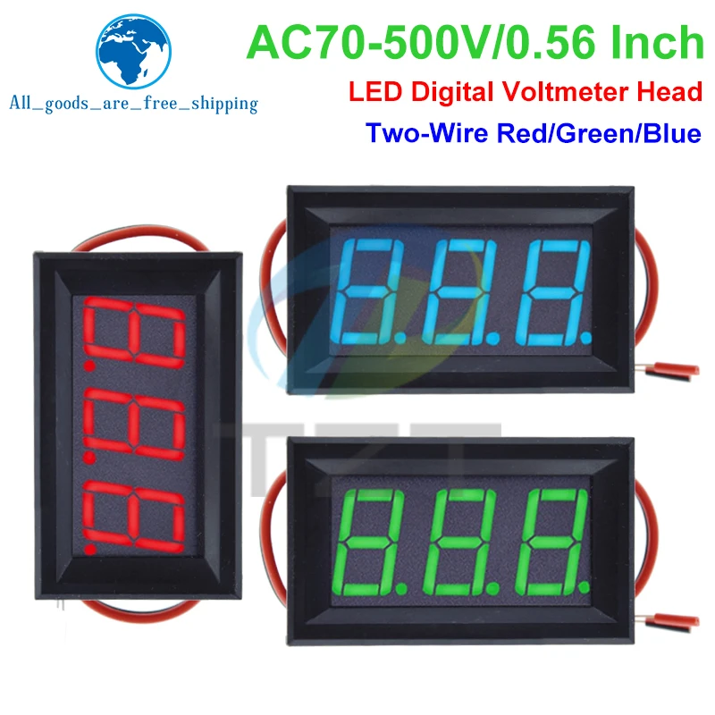 AC 70-500V 0.56″ LED Digital Voltmeter Voltage Meter Volt Instrument Tool 2 Wires Red Green Blue Display 110V 220V DIY 0.56 Inch