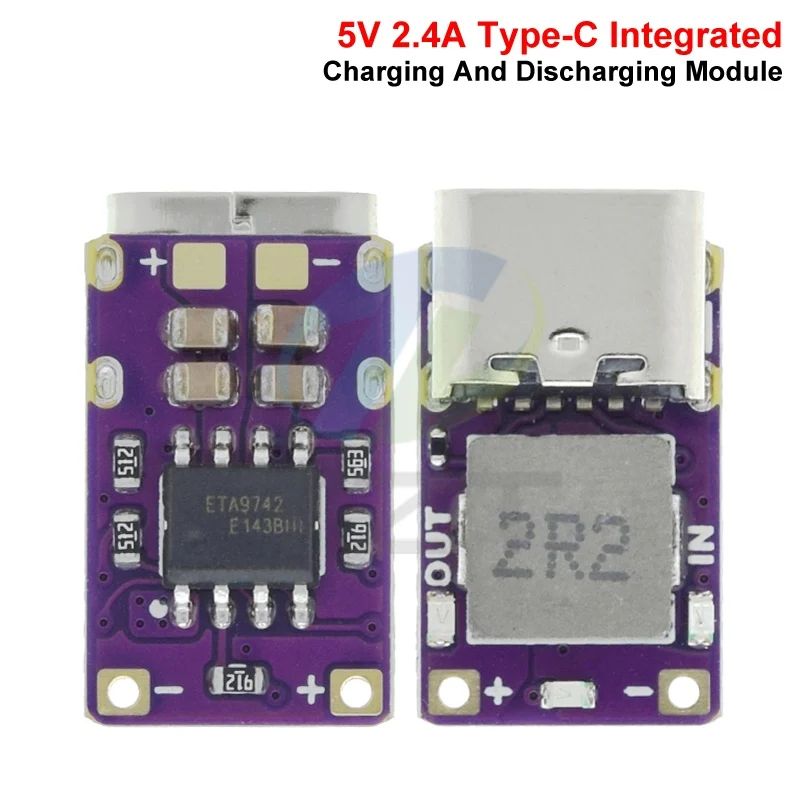 5V 2.4A Lithium Battery Charging Discharging Module Fast Charging 3.7V 4.2V18650 Lithium Battery Boost Power Module Type-C