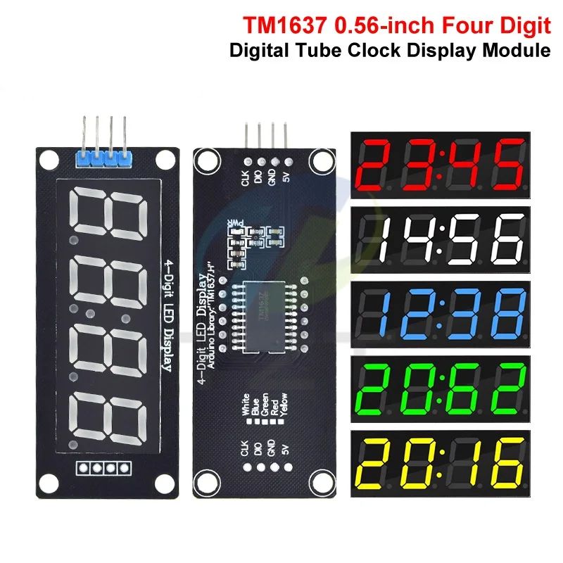 TM1637 LED Display Module for Arduino 4 Digit Tube 7 Segment 0.56 inch Time Clock Indicator Module Red Blue Green Yellow White