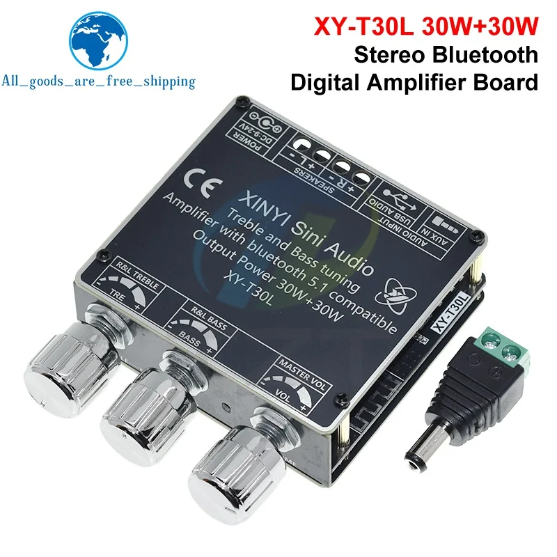 HIFI DIY Audio T30L Bluetooth Digital Amplifier Board Module 2.0 Stereo Dual Channel 30W * 2 with High and Low Bass Adjustments