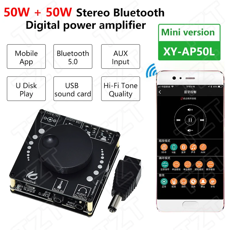 1/3PCS Mini Bluetooth 5.0 50W+50W Dual Channel Audio Power Digital Amplifier Board Stereo Amplifier 3.5MM AUX USB APP XY-AP50L