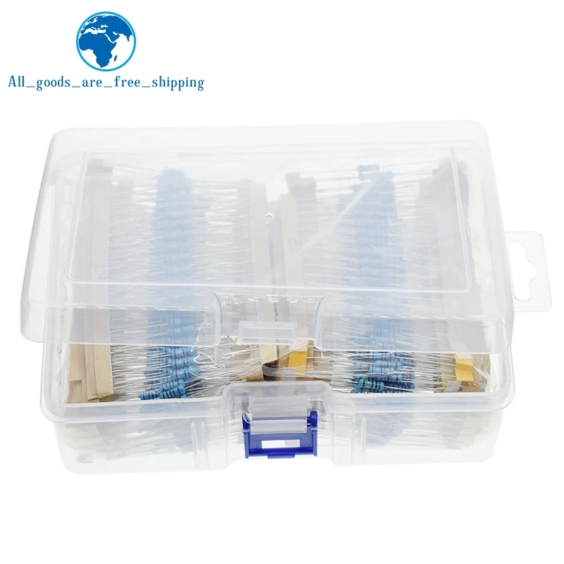 TZT 1120Pcs 1/2W 0.5W 1% 1-2.2M Ohm 56Values Metal Resistors 0.5W Resistance Assorted Kit Set For Arduino