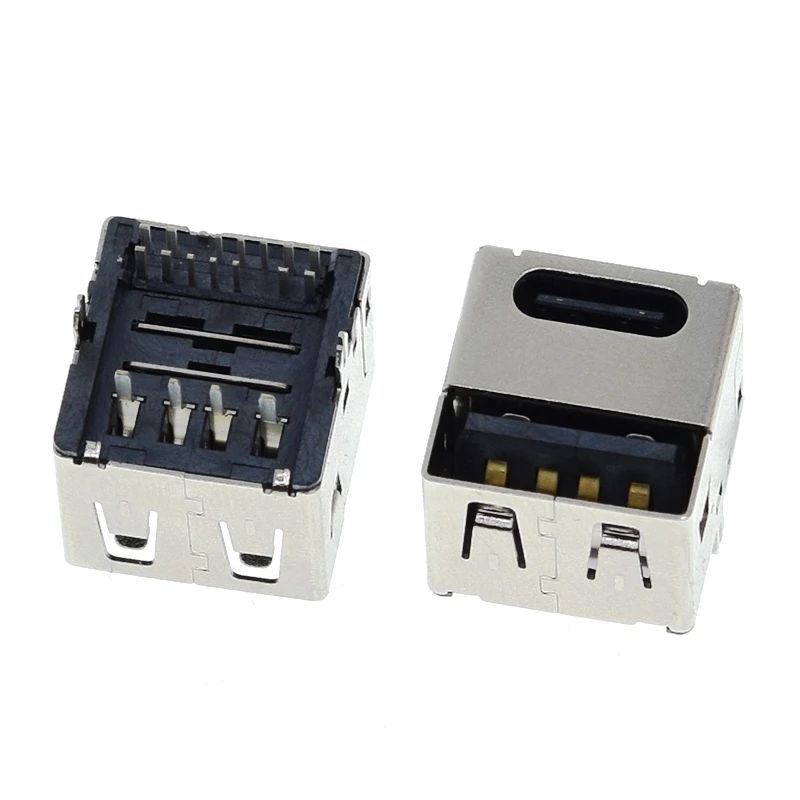 TZT 5/10pcs Jack 90 Degree USB Connector Type-C Dual USB Female 4 Straight Feet Female Socket PD Quick Charger For Car