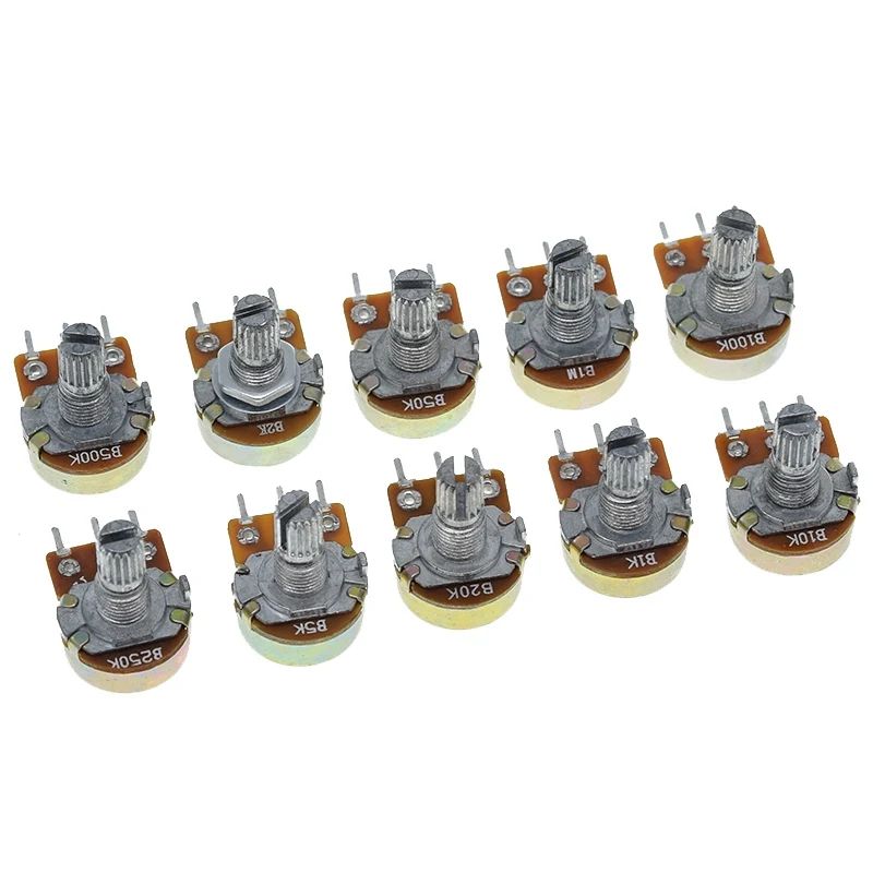 TZT 10/30PCS WH148 B1K B2K B5K B10K B20K B50K B100K B500K 3Pin Linear Potentiometer 15mm Shaft With Nuts And Washers