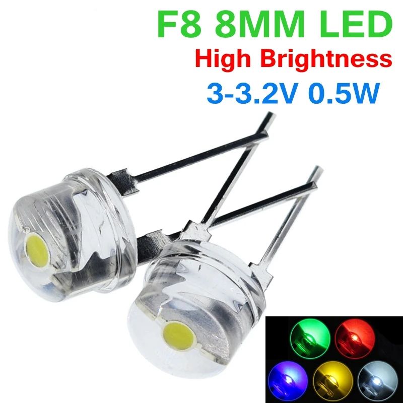 TZT 10/20/50PCS NEW F8 8mm 0.5W 3.0-3.2V Straw hat LED White Super bright LED lamp Wide Angle Transparent LED Lamp Strawhat LED