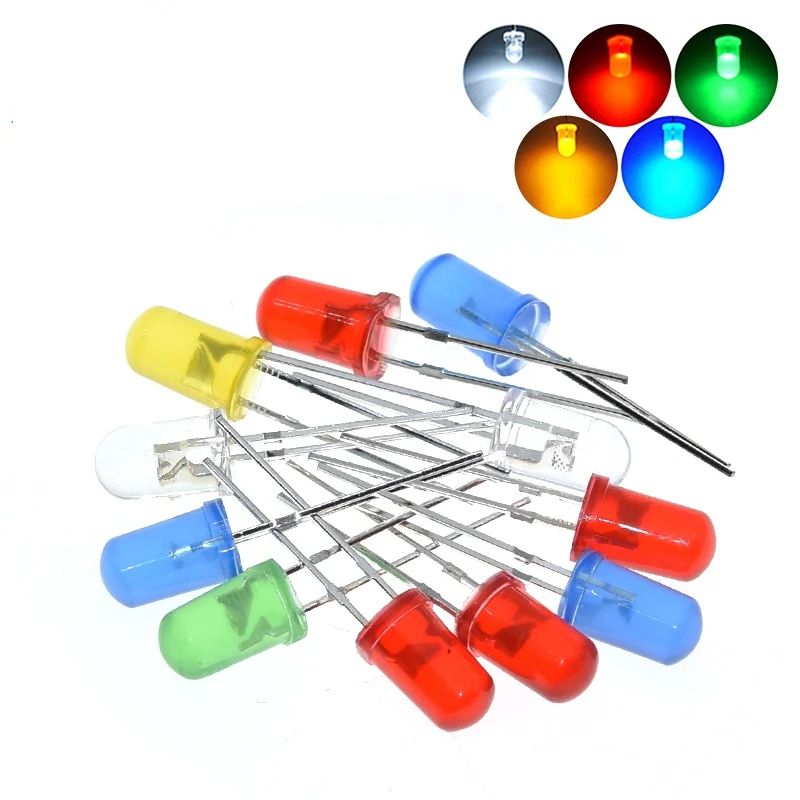 TZT 10/100PCS LED Diode Light Assorted Kit 5MM Green Blue White Yellow Red COMPONENT DIY Kit New Original For Arduino
