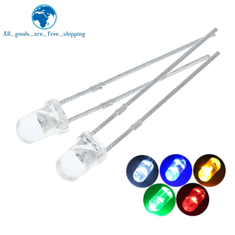 TZT 10/100PCS F3 Ultra Bright 3MM Round Water Clear Green/Yellow/Blue/White/Red LED Light Lamp Emitting Diode Dides Kit