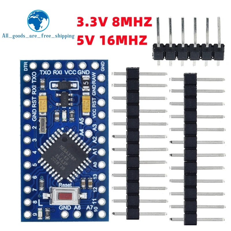 TZT 1PCS Pro mini Atmega328P Pro Mini 328 Mini ATMEGA328 3.3V 8MHz 5V 16Mhz for Arduino